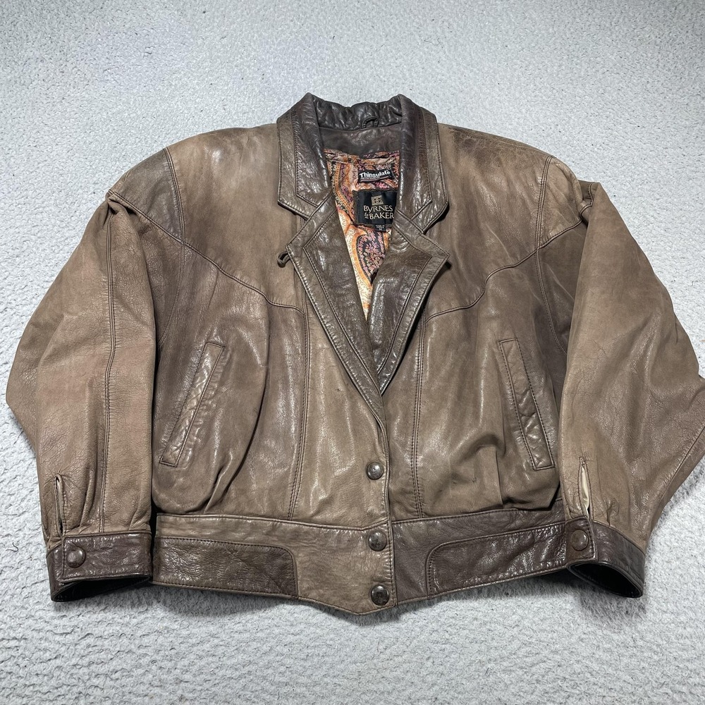 Vintage Byrnes & Baker Jacket Womens Med Brown Leather Bomber Thinsulate Lined